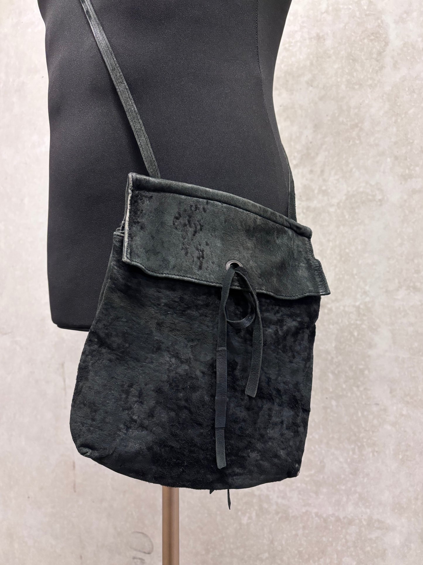 Ann Demeulemeester 90's/00's raw hide double postman shoulder bag