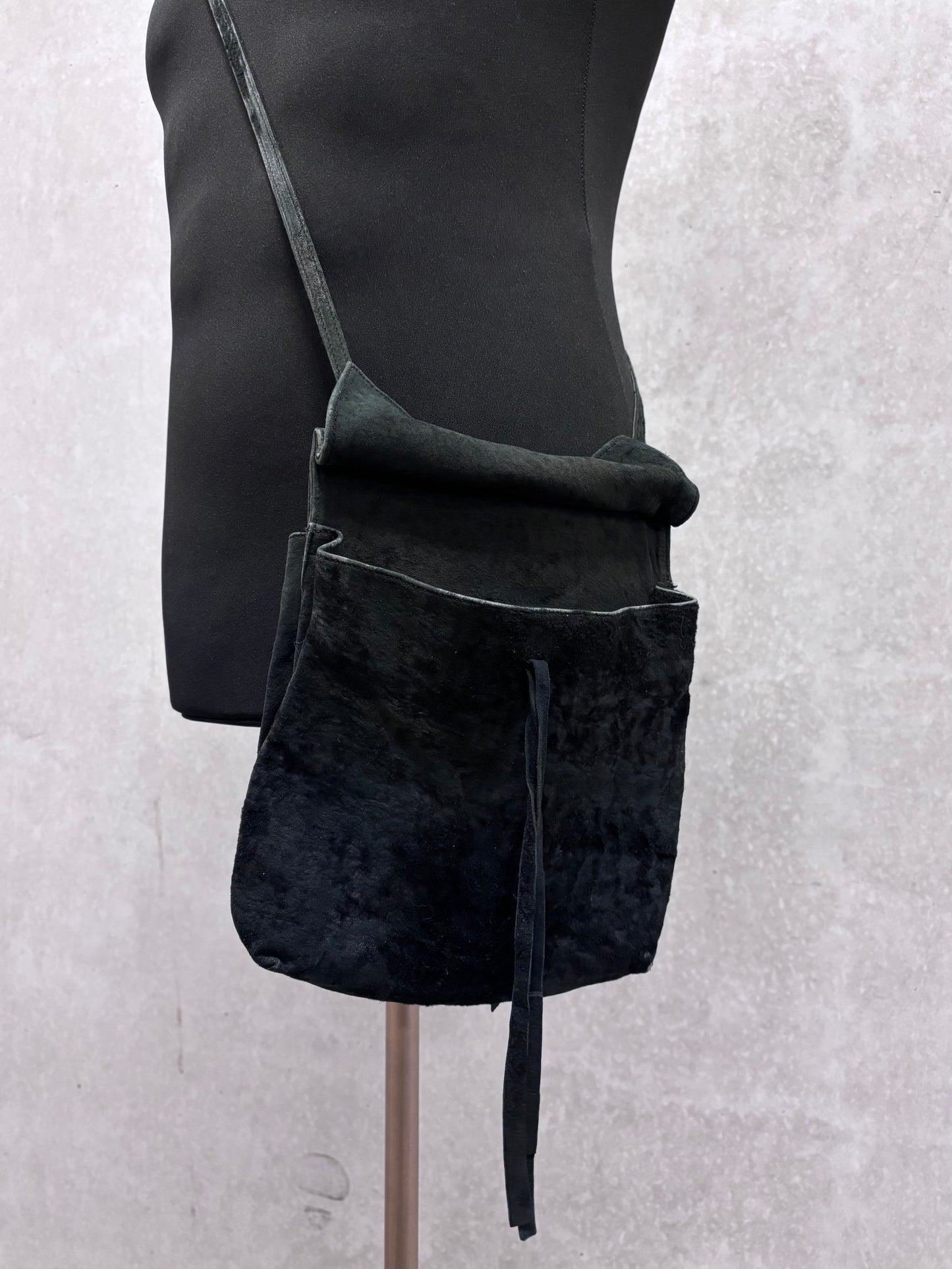 Ann Demeulemeester 90's/00's raw hide double postman shoulder bag