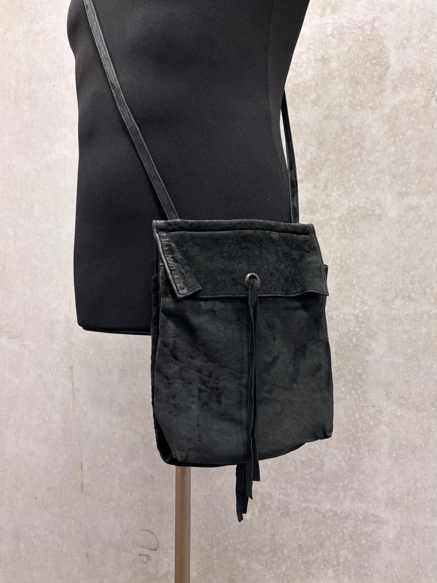 Ann Demeulemeester 90's/00's raw hide double postman shoulder bag