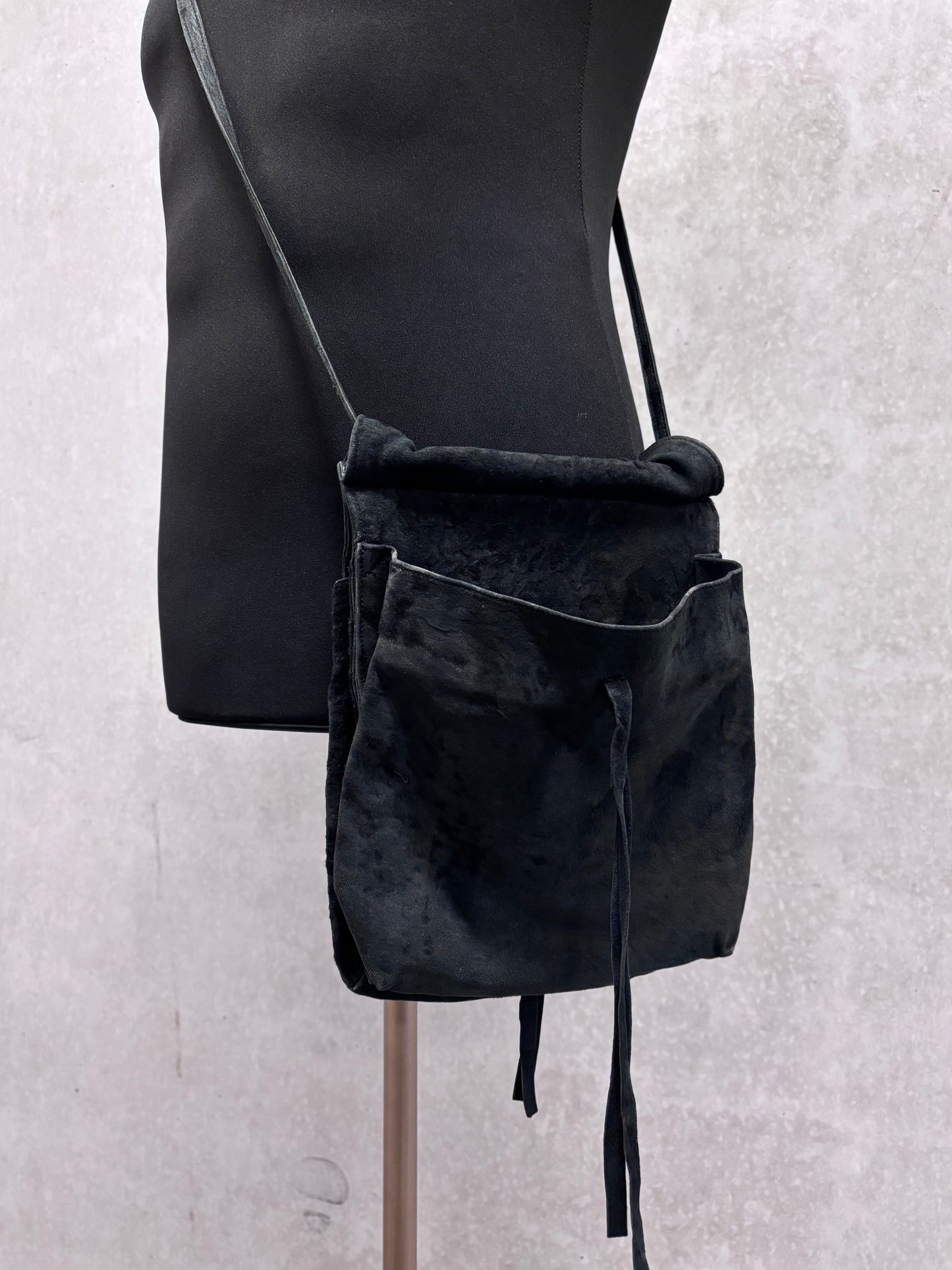 Ann Demeulemeester 90's/00's raw hide double postman shoulder bag