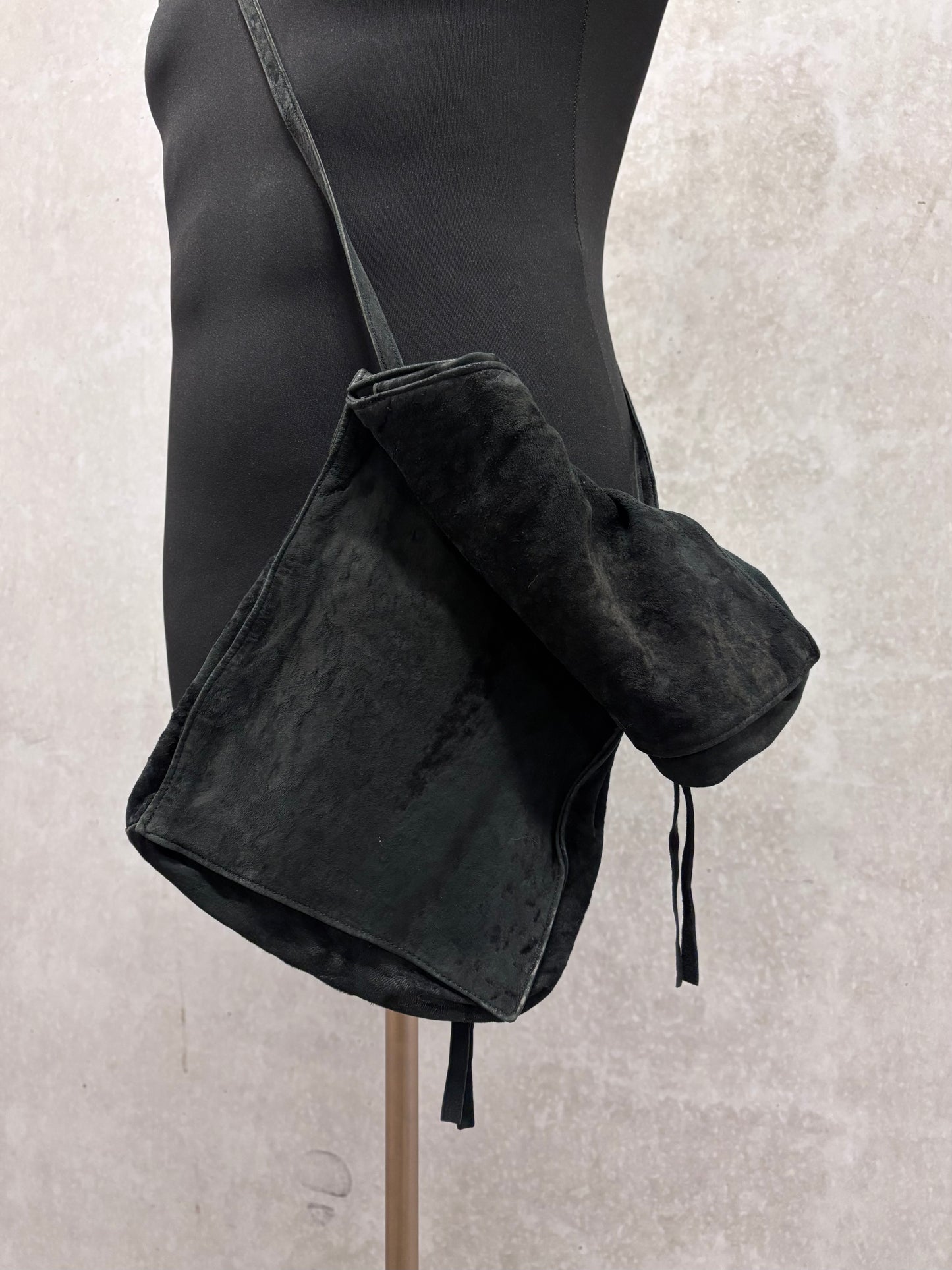 Ann Demeulemeester 90's/00's raw hide double postman shoulder bag