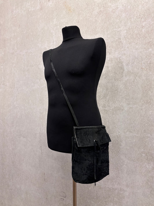 Ann Demeulemeester 90's/00's raw hide double postman shoulder bag