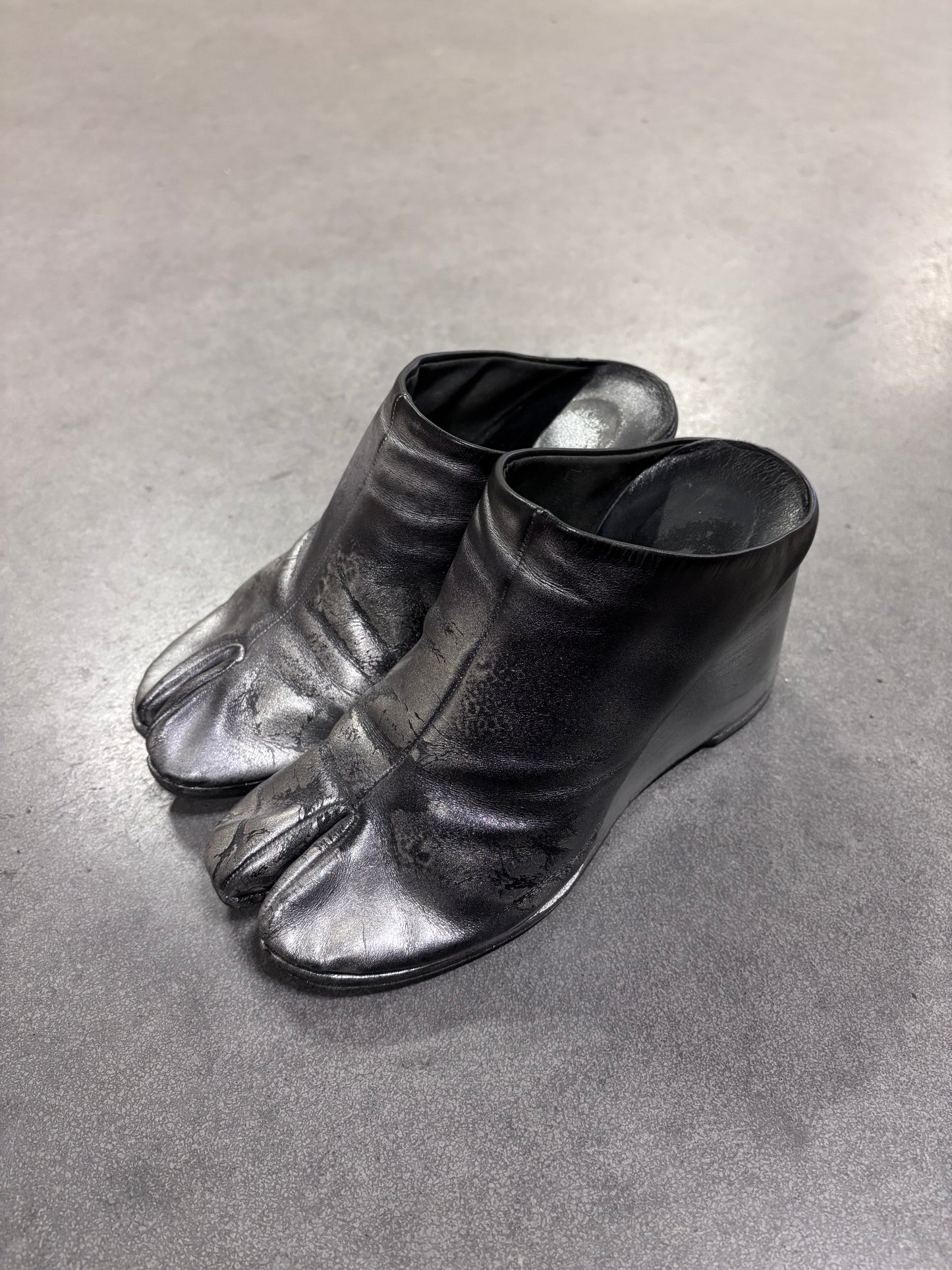 Maison Martin Margiela S/S 2002 painted tabi clogs with wedge heel