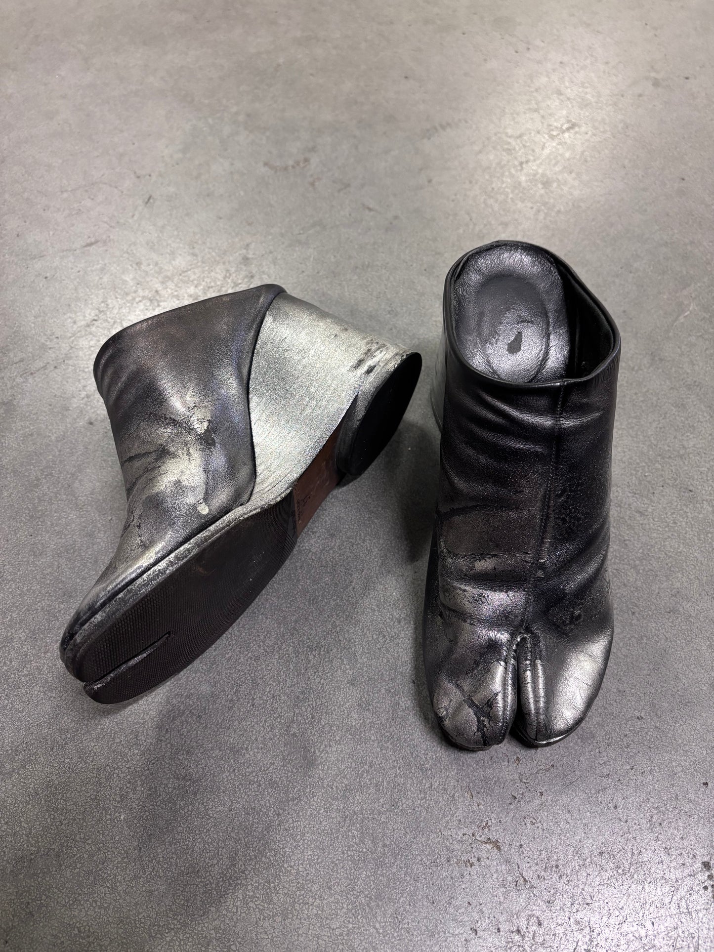 Maison Martin Margiela S/S 2002 painted tabi clogs with wedge heel